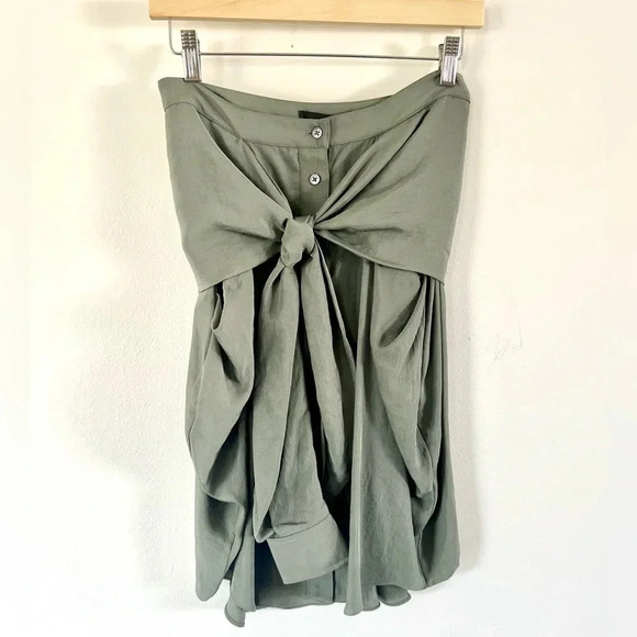 Alexander Wang Shirt Front Tie Waist Full Button Army Green Silky Skirt Size 2 - Picture 3 of 16